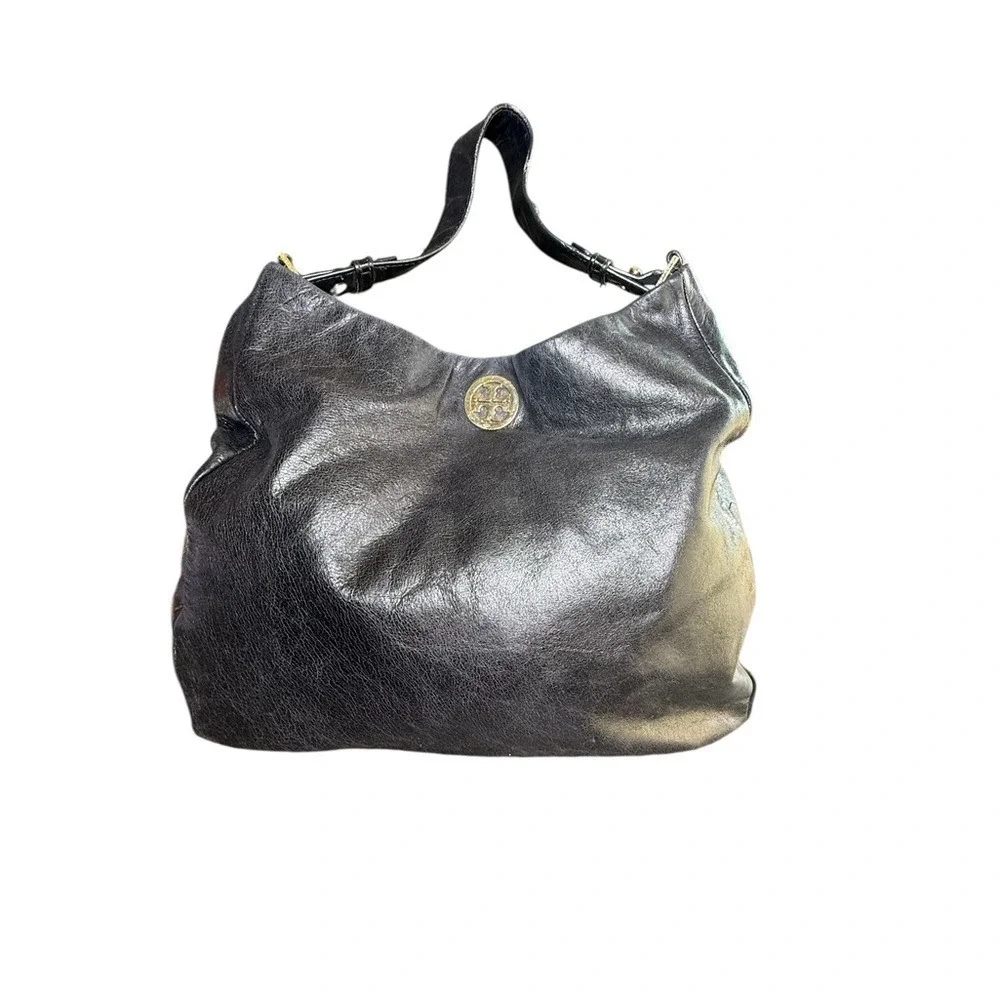 Tory Burch Dena Leather Slouch Hobo with Logo Medallion LuX